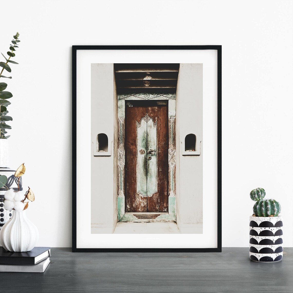 Antique Moroccan Wooden Door With Twin Wall Niches Photo Poster