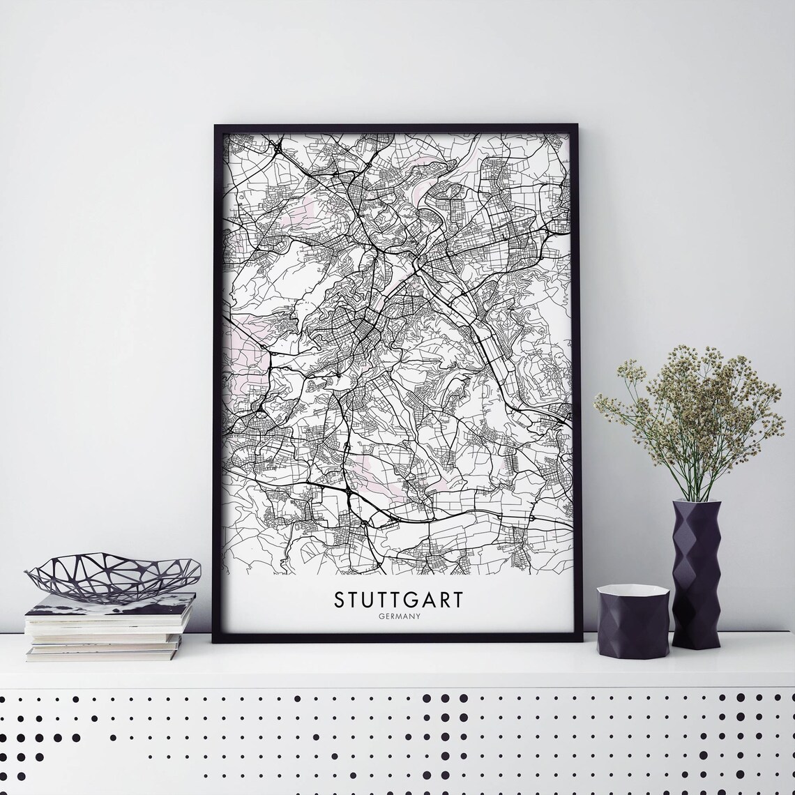 Stuttgart Germany City Street Map Minimalist Decor Art Poster