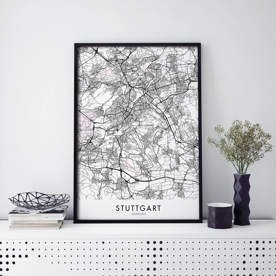 Stuttgart Germany City Street Map Minimalist Decor Art Poster