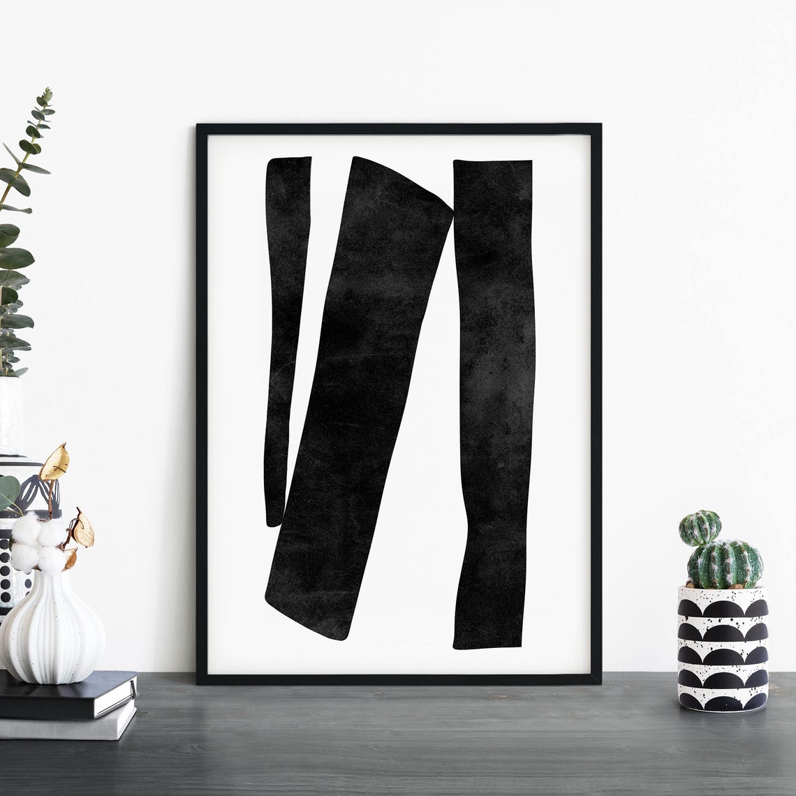 Three Black Vertical Rectangle Bars Minimalist Abstract Poster