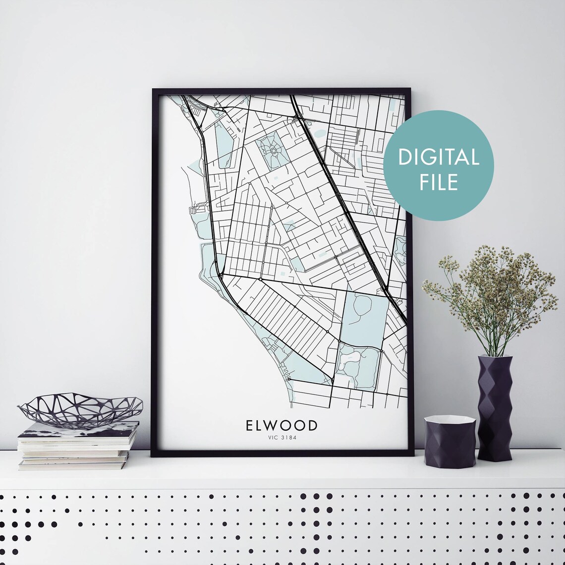 Elwood Melbourne Coastal Suburb Street Map Australia Travel Poster