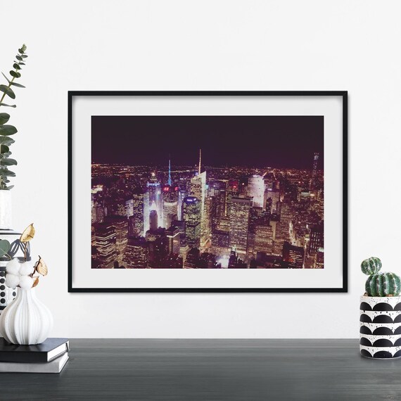 Manhattan Night Skyline Panorama City Lights Urban Photo Poster