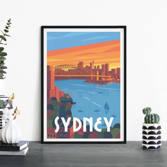 Sydney Australia Illustrative Travel Print Wall Art 4x6 5x7 A4 A3 A2 A1