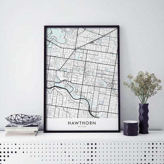 Hawthorn Melbourne Australia Minimalist Suburb Map Art Poster