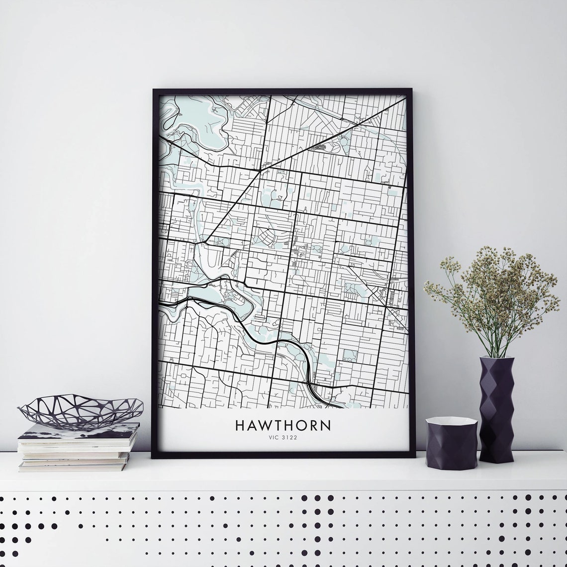 Hawthorn Melbourne Australia Minimalist Suburb Map Art Poster