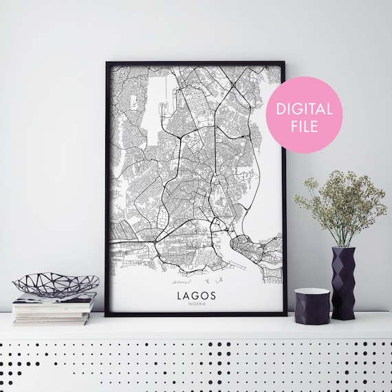 Lagos Nigeria Black And White Line City Map Poster Modern Decor