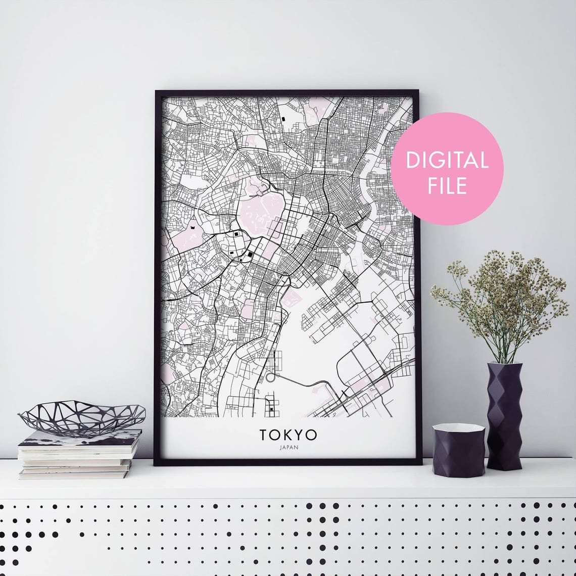 Tokyo Japan Minimalist City Map Street Art Digital File Poster