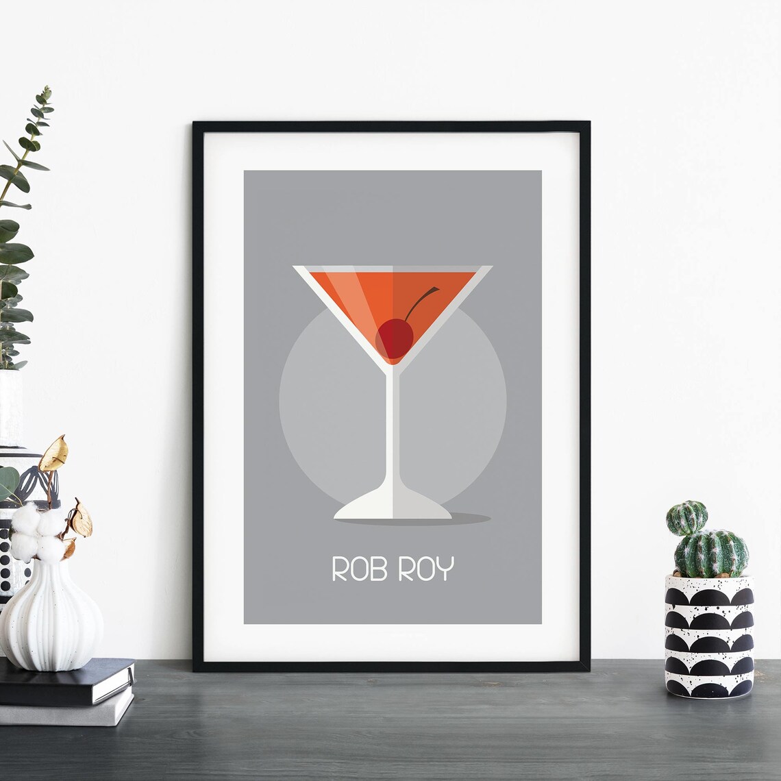 Rob Roy Cocktail Minimalist Mid Century Martini Glass Poster