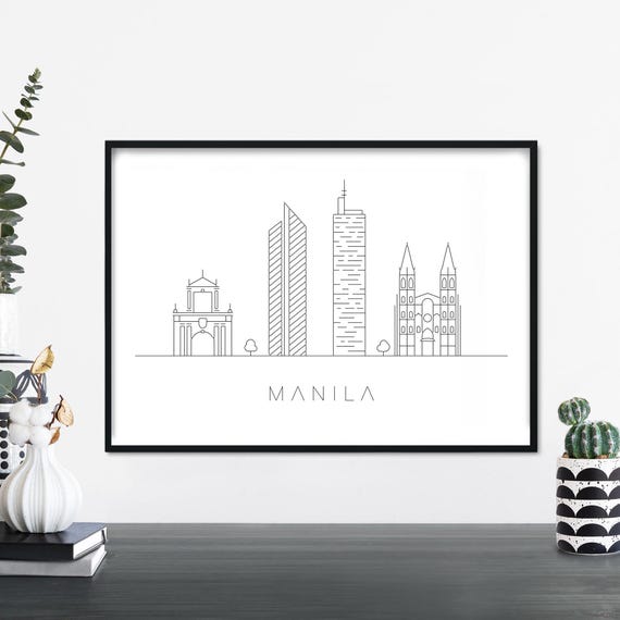 Manila City Skyline Linear Illustration Print Wall Art 4x6 5x7 A4 A3 A2 A1