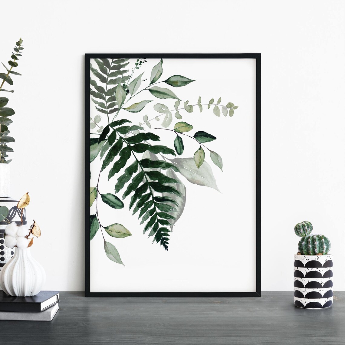 Botanical Dream No4 Watercolor Fern Fronds Green Foliage Decor Poster