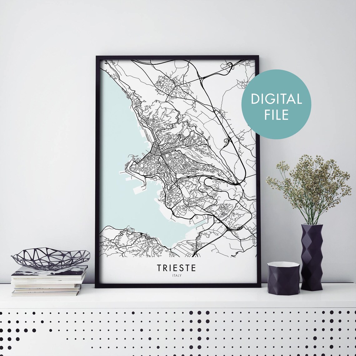Trieste Italy Minimalist City Street Map Line Art Travel Poster
