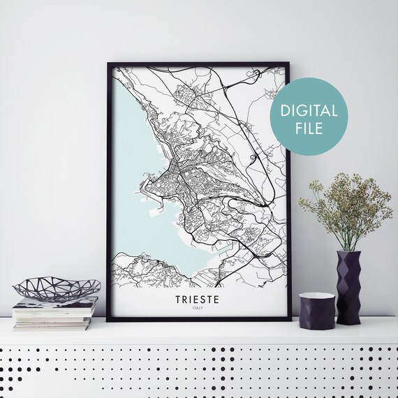 Trieste Italy Minimalist City Street Map Line Art Travel Poster