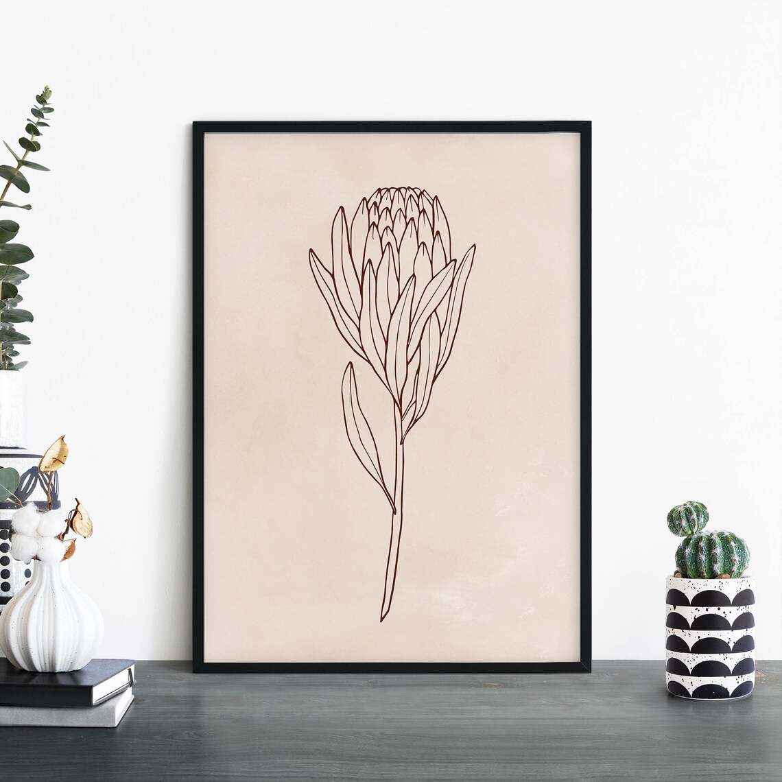 Protea Australian Native Floral Illustrative Art Print