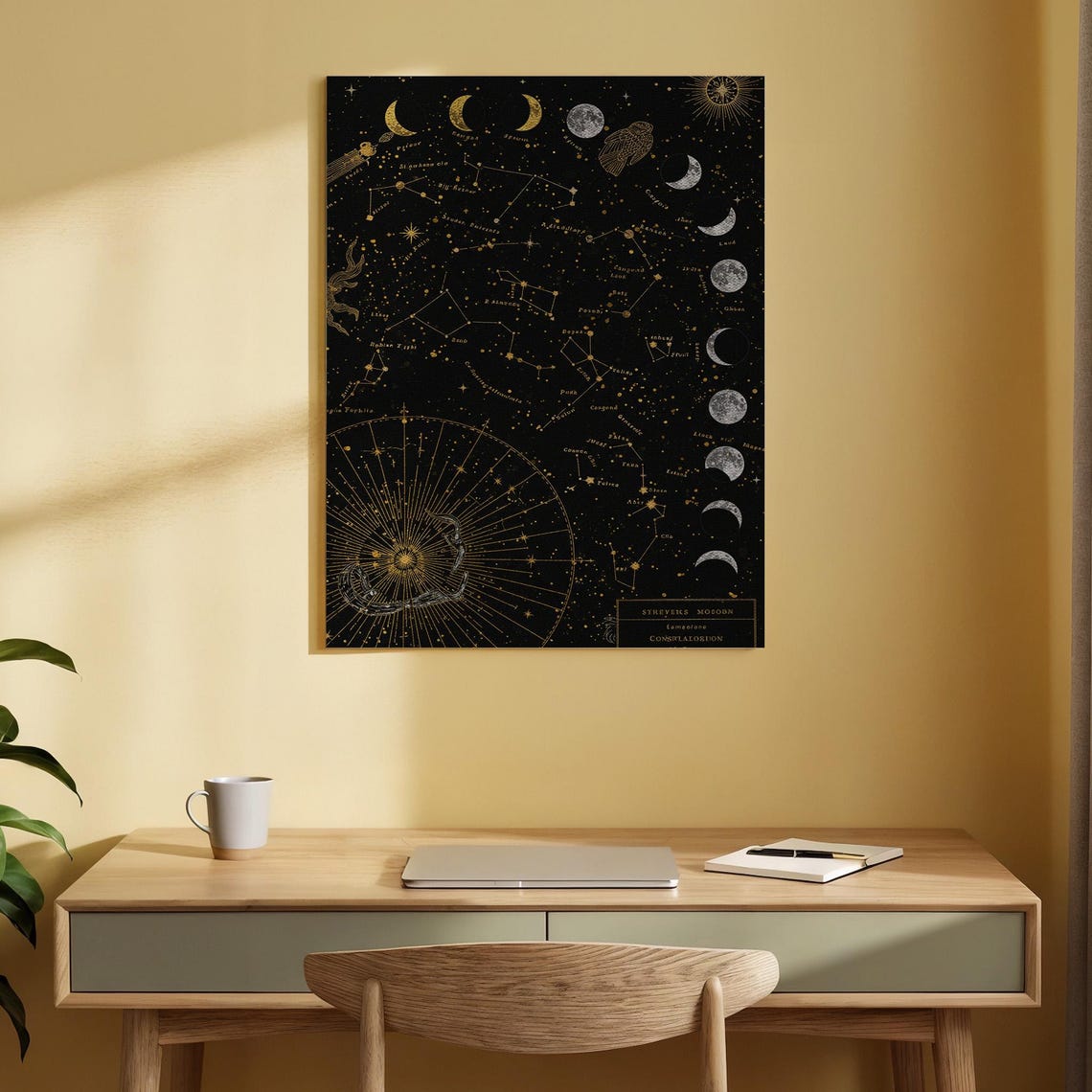 Celestial Constellation Canvas Wall Art Moon Phases Astronomy Print Cosmic Star Map Artwork For Bedroom Office Or Modern Interiors