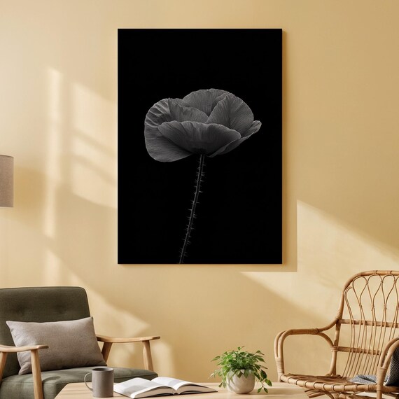 Black and White Poppy Flower Minimalist Elegant Floral Art Poster