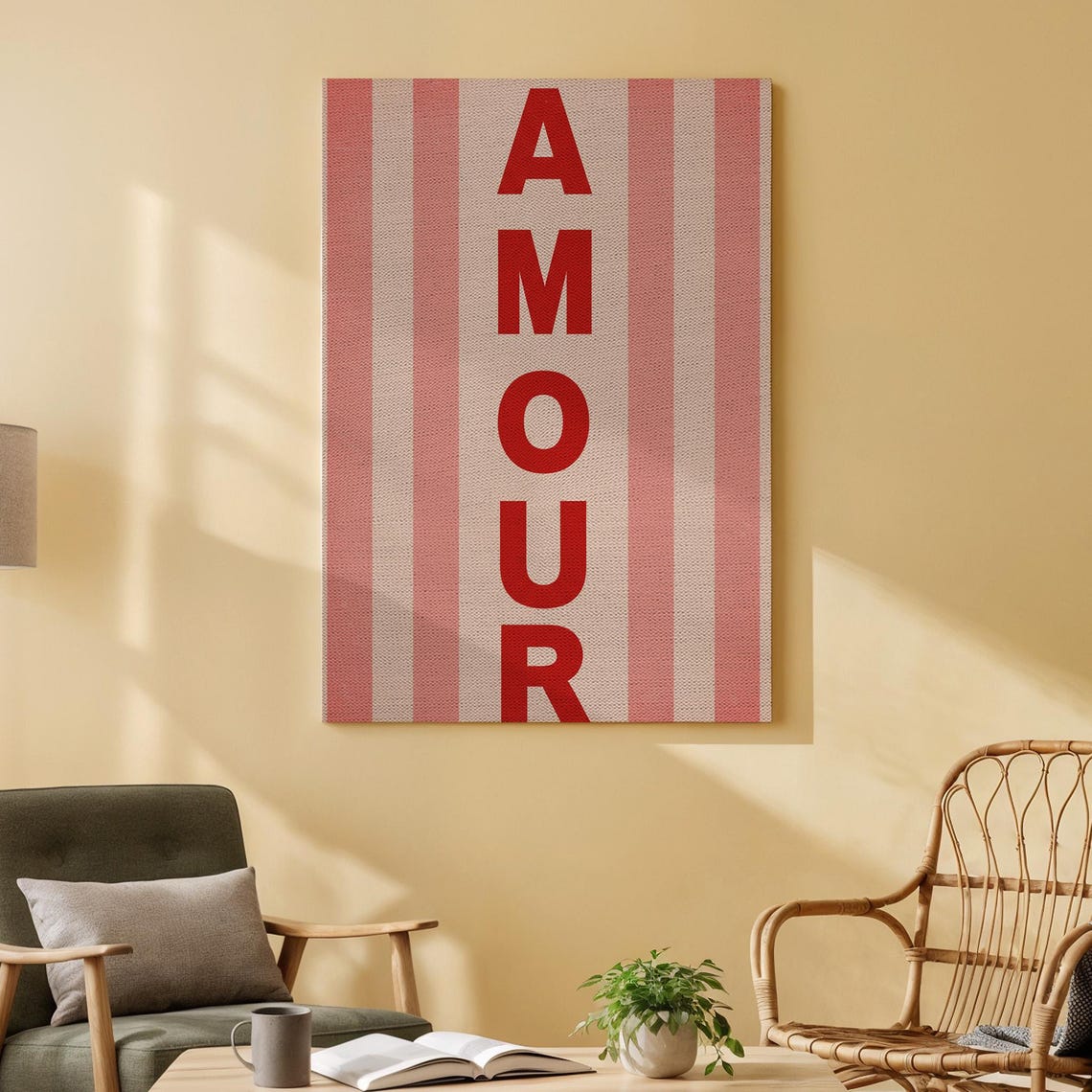 Amour French Love Typography Red Stripes Minimal Quote Poster