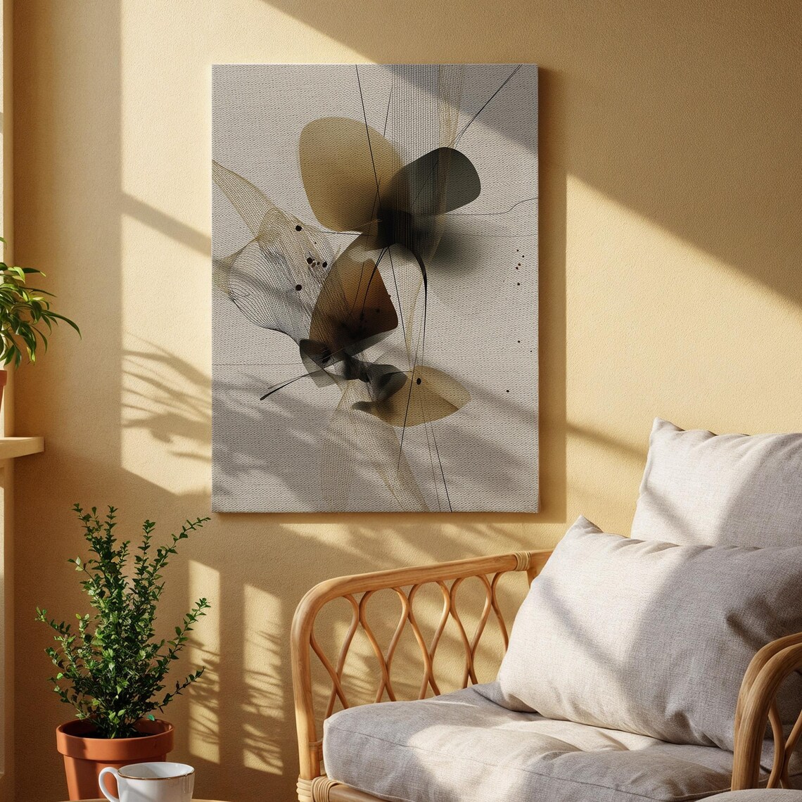 Neutral Abstract Canvas Wall Art Minimalist Botanicalinspired Print Modern Geometric Artwork For Living Room Bedroom Or Office