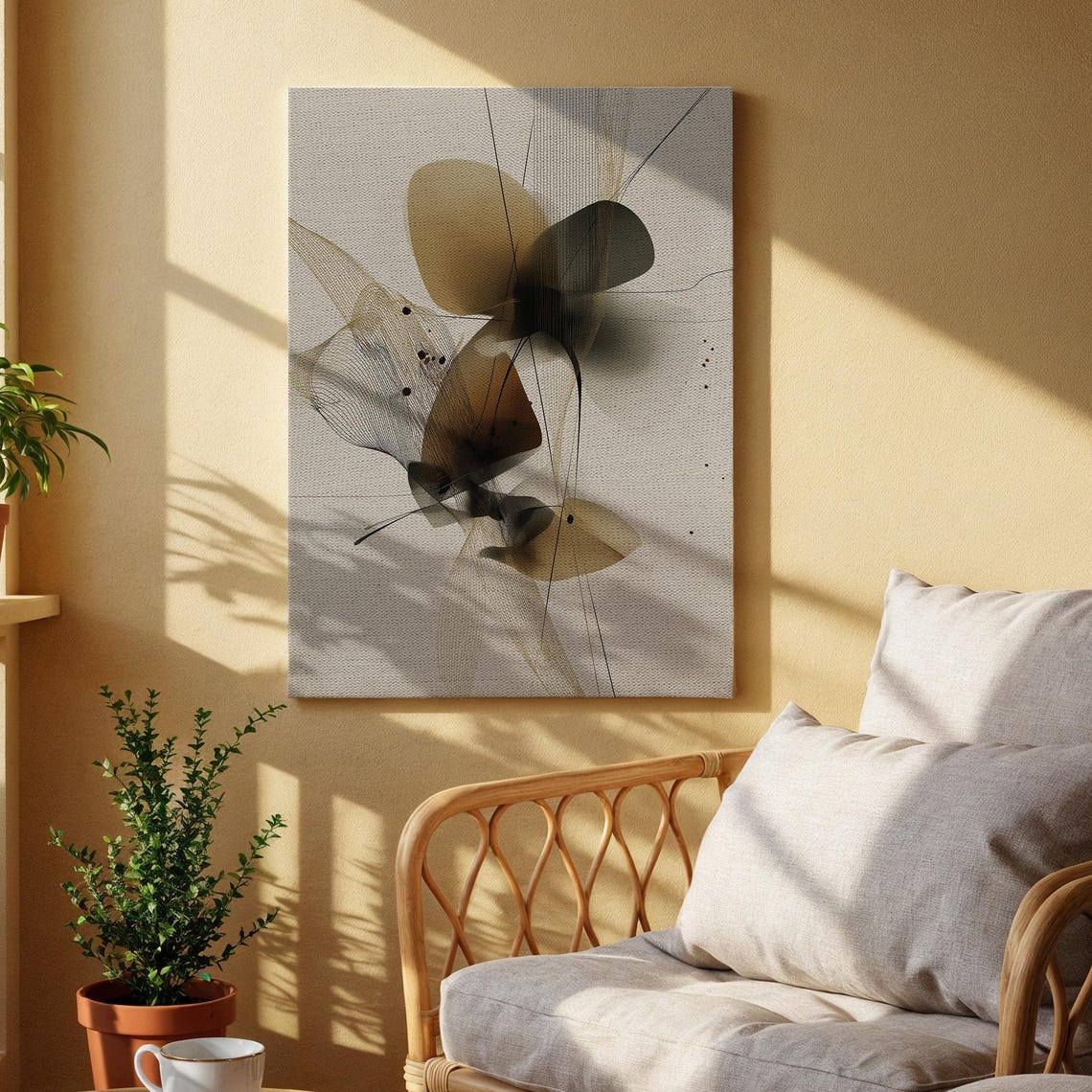 Neutral Abstract Ink Flow Minimalist Beige Botanical Line Art Poster