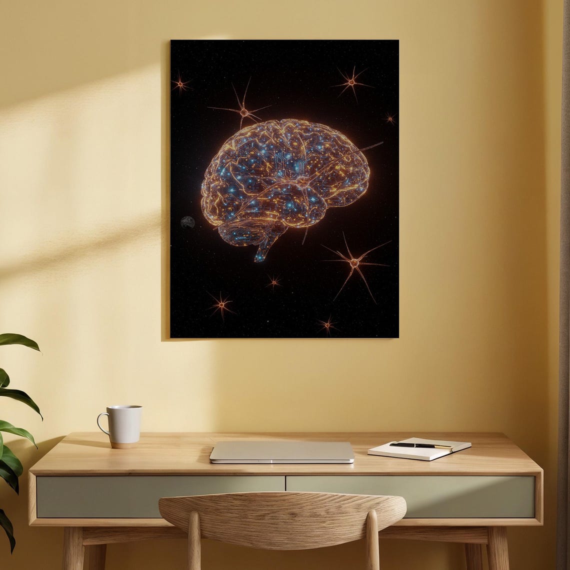 Glowing Cosmic Brain Neon Neuron Sci Fi Galaxy Space Art Poster