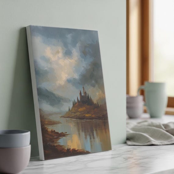 Paint By Numbers Kit Misty Castle Landscape Diy Fantasy Art Gift Moody Canvas Wall Decor Atmospheric Painting Stretched