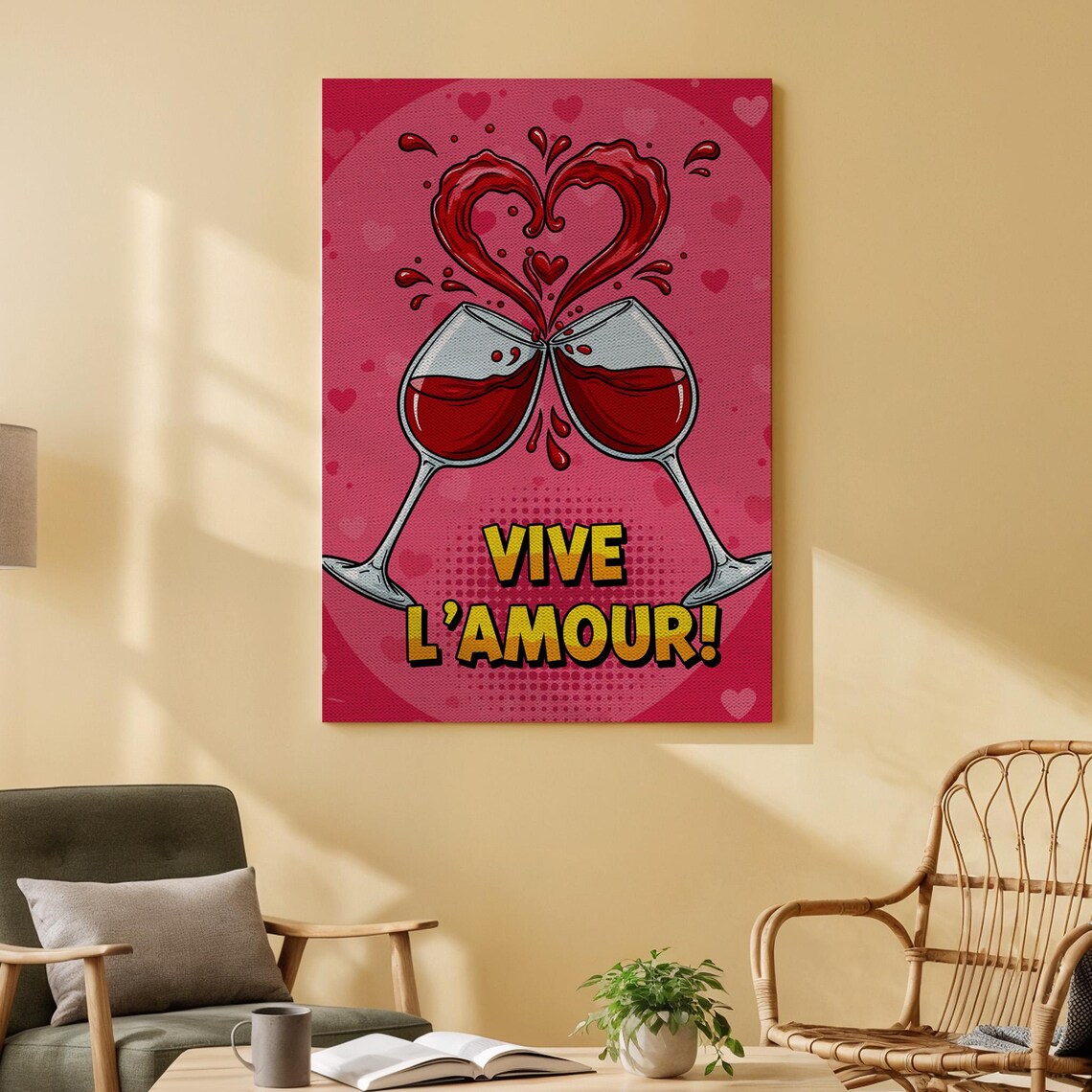 Vive LAmour French Red Wine Glasses Cheers Heart Splash Pop Art Poster