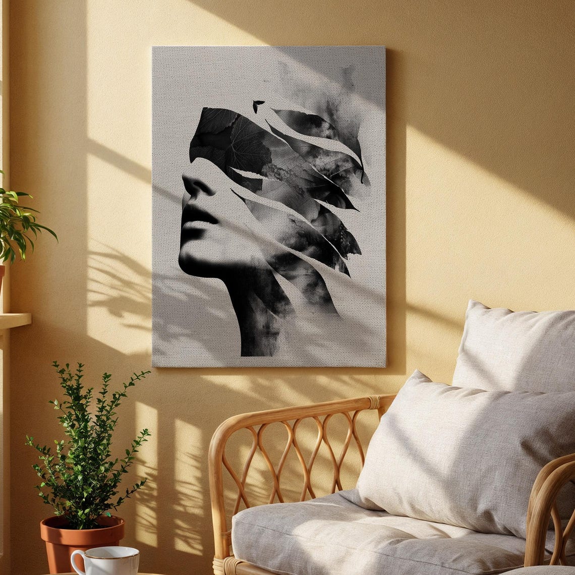 Fragmented Woman Face Black White Abstract Portrait Art Poster