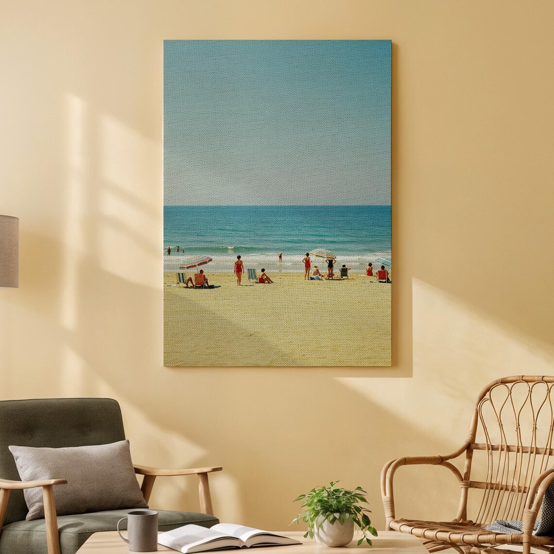 Sunny Beach Day Swimmers Umbrellas Retro Film Photo Style Poster