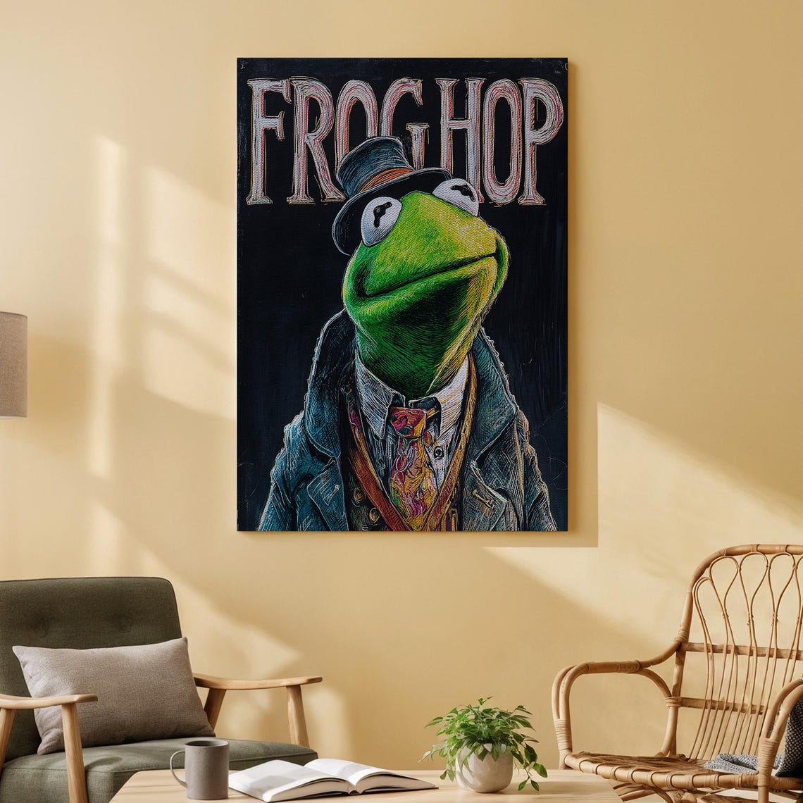 Kermit The Frog Hop Top Hat Vintage Chalkboard Portrait Poster