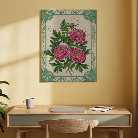 Peony Flower Canvas Art Vintage Floral Illustration With Pink Peonies Elegant Botanical Wall Decor For Living Room Bedroom Or Office