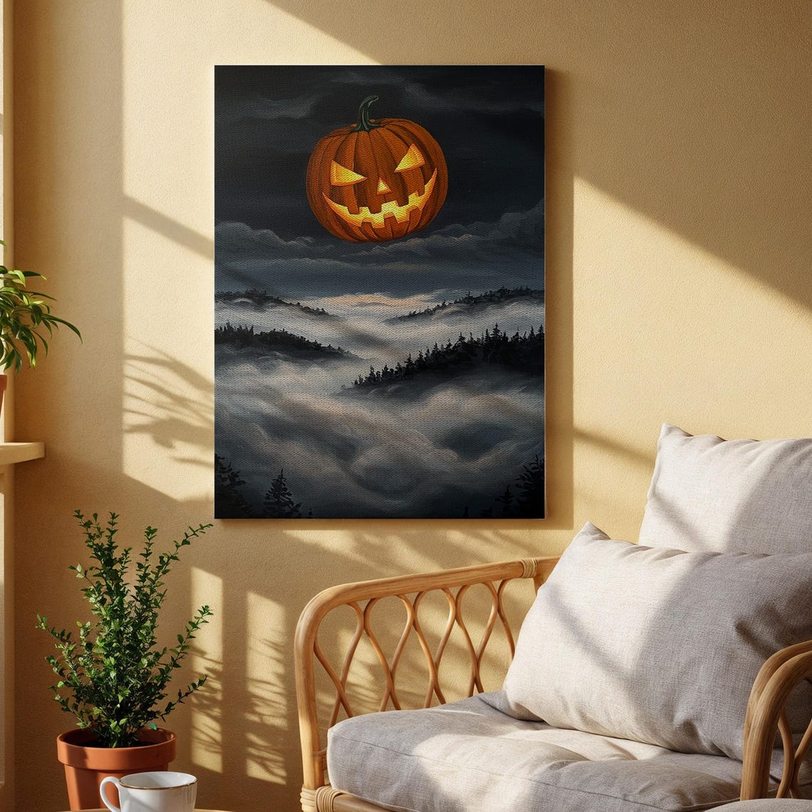 Glowing Jack O Lantern Moon Over Misty Night Forest Halloween Poster
