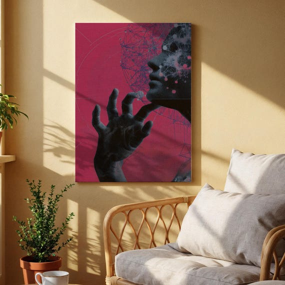 Surreal Abstract Canvas Art Dark Silhouette With Cosmic Patterns Modern Red And Black Wall Decor For Living Room Office Or Creative Space