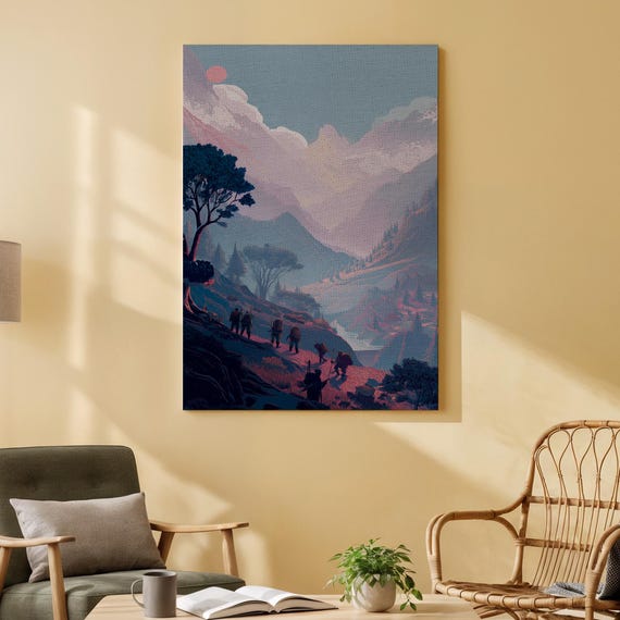 Mountain Adventure Canvas Art Hikers On A Scenic Trail Dramatic Landscape With Sunrise Vibrant Outdoor Nature Artwork For Living Room