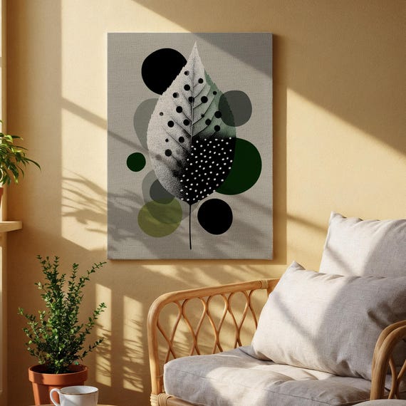 Abstract Leaf Canvas Wall Art Black And Green Modern Botanical Print Minimalist Nature Inspired Artwork For Living Room Or Office Decor