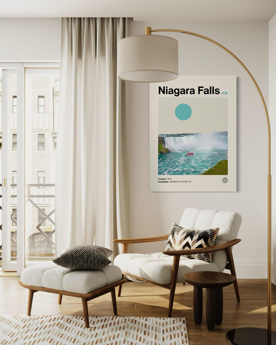 Niagara Falls Canada Waterfall Red Tour Boat Mid Century Modern Poster - Image 2