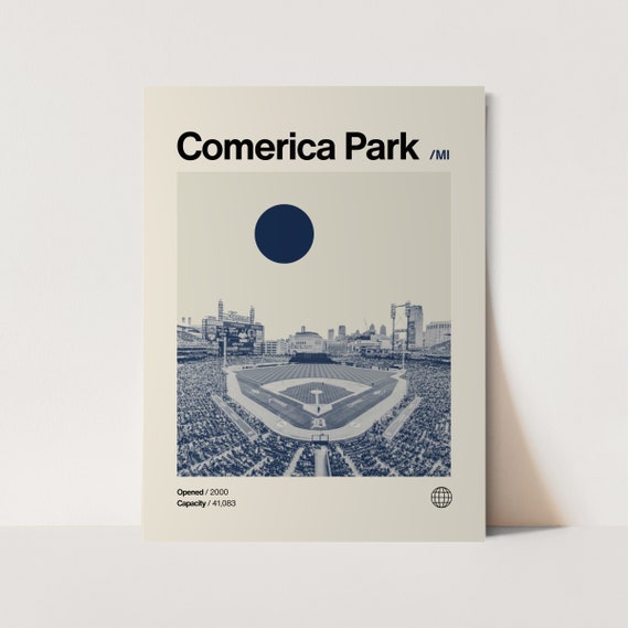 Comerica Park Monotone Poster Tigers Poster Minimalist Helvetica Mid Century Modern Baseball Art Baseball Stadium Poster Detroit Mlb