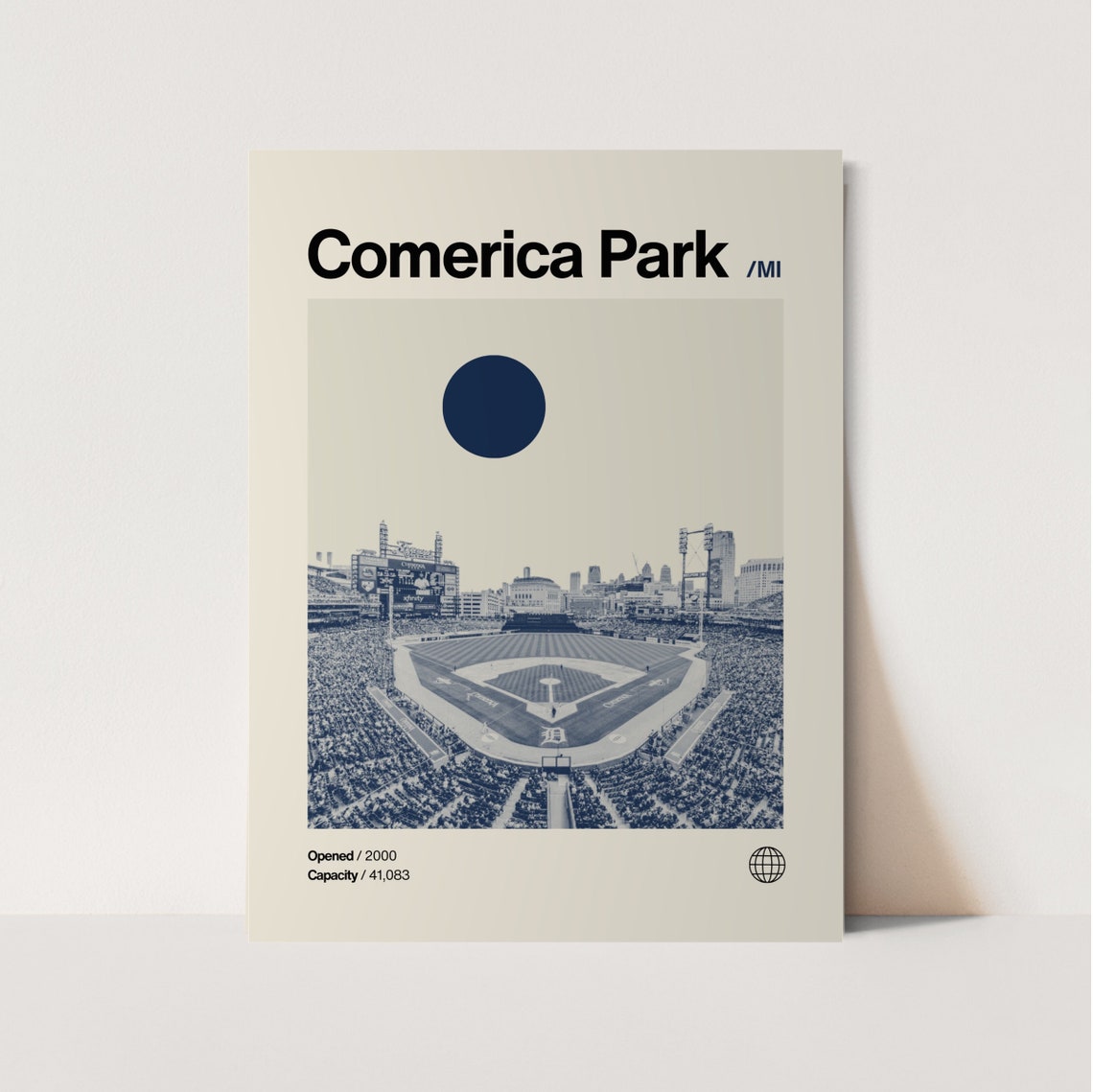 Comerica Park Detroit Tigers Stadium Blue Duotone Minimalist Poster