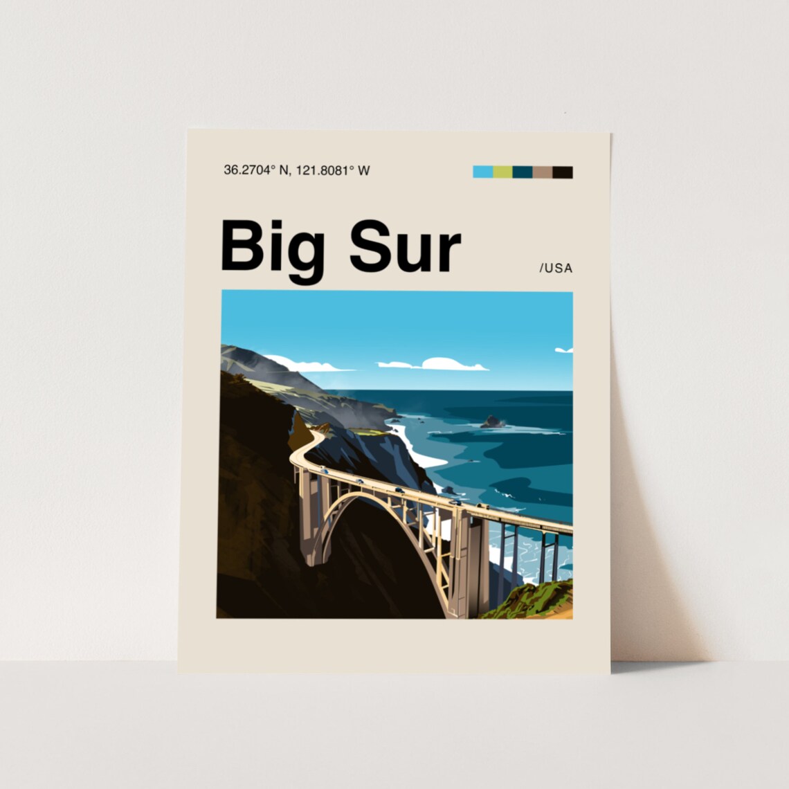 Big Sur California Bixby Bridge Coastal Illustrated Travel Poster