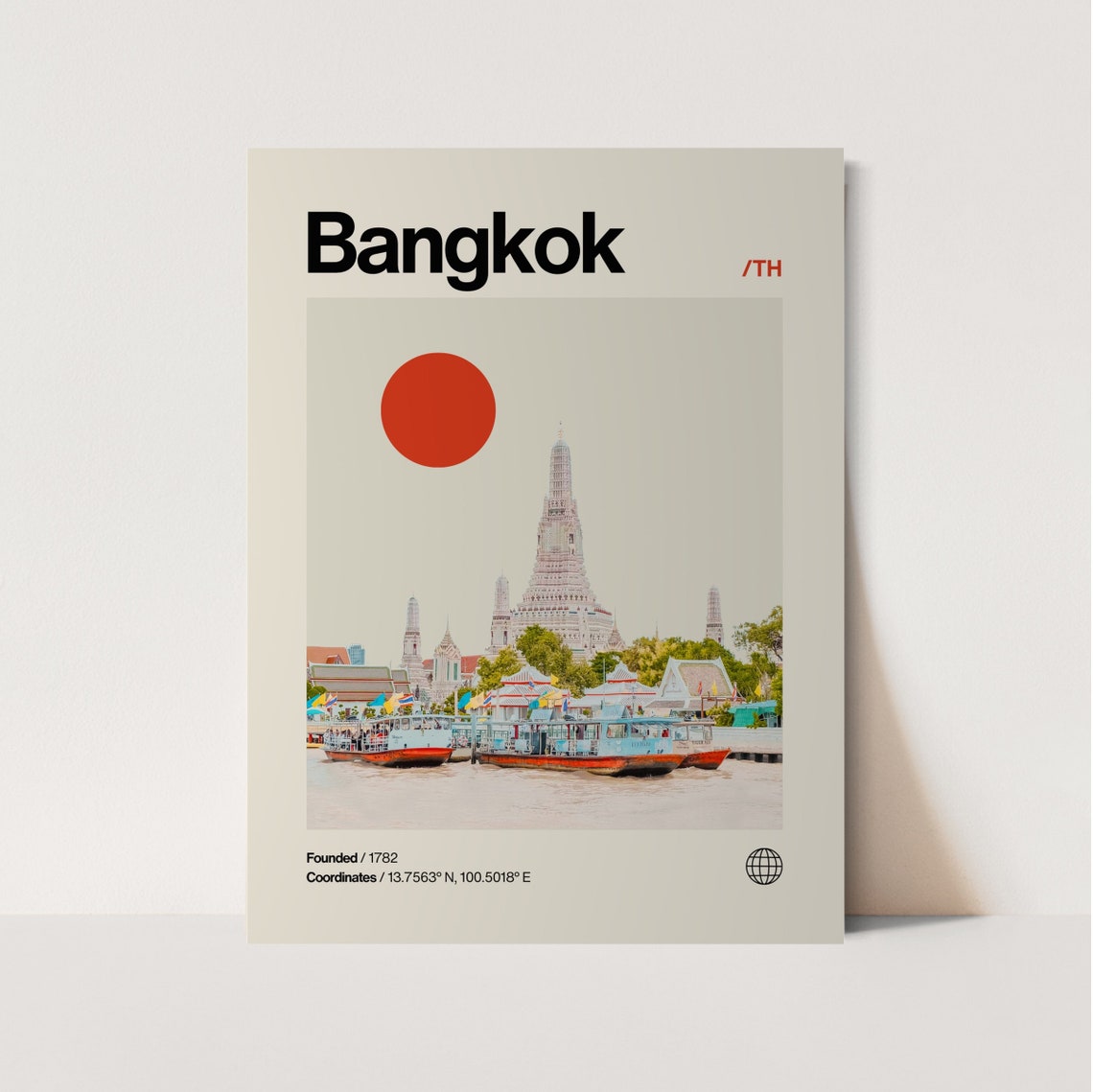 Bangkok Thailand Wat Arun River Sunset Minimalist Helvetica Poster