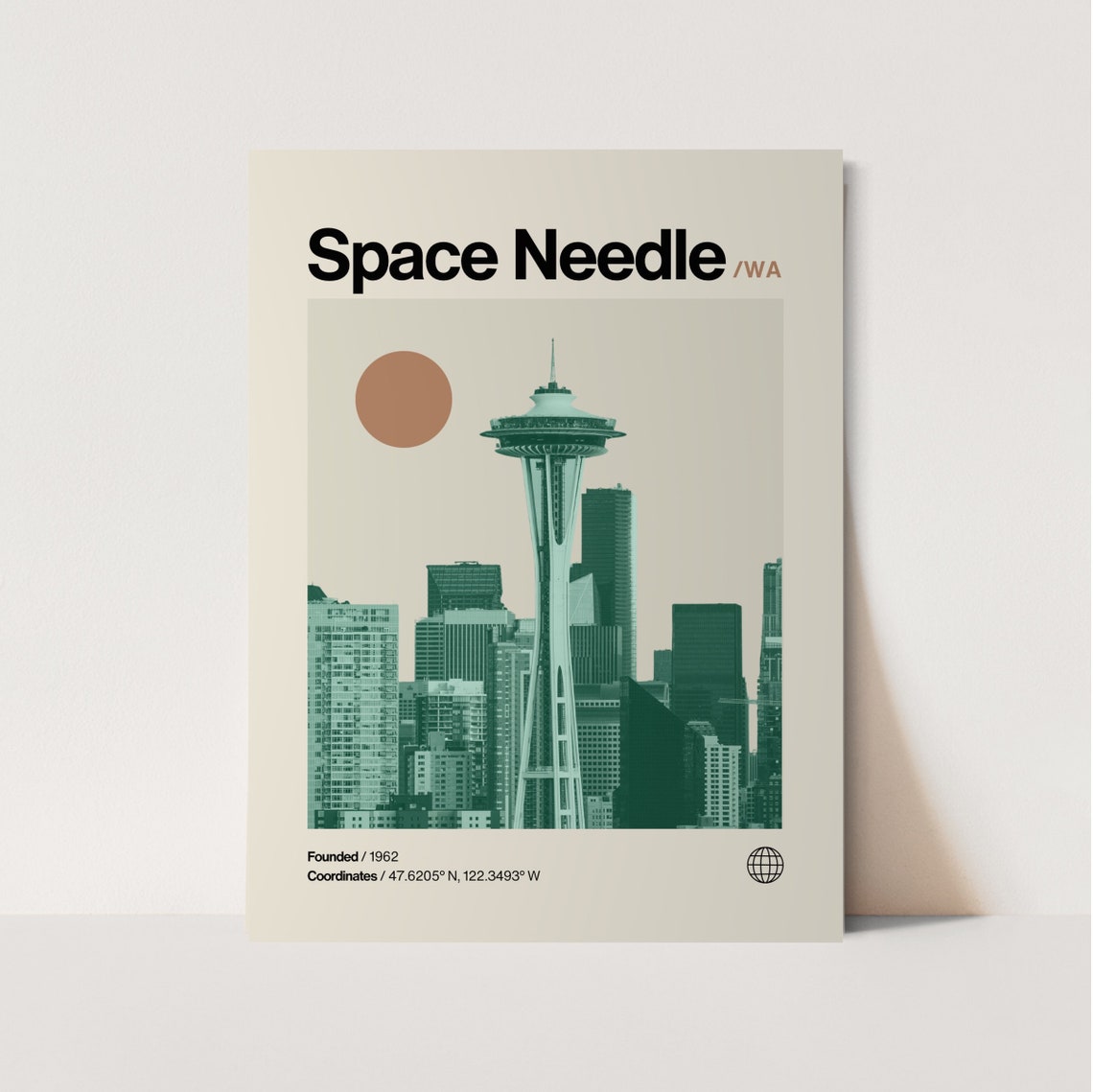 Seattle Space Needle Skyline Tower Mid Century Minimalist Poster