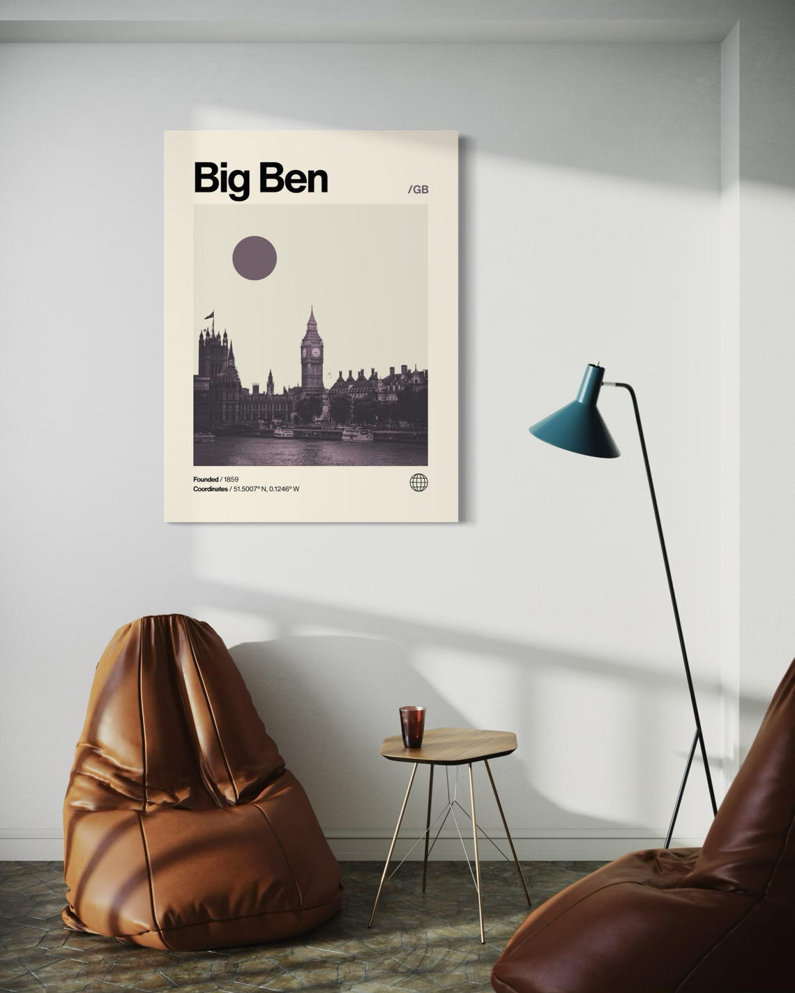 Big Ben London Westminster Riverside Minimalist Mid Century Poster - Image 2