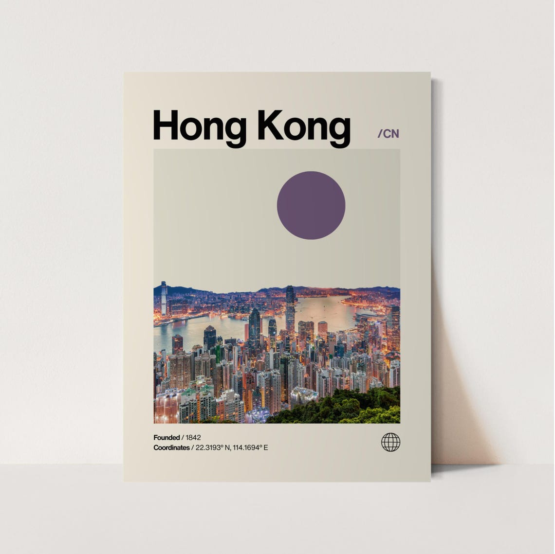 Hong Kong Poster Minimalist Helvetica Mid Century Modern Hong Kong Travel Print China Poster Hong Kong Wall Art Hong Kong China Print