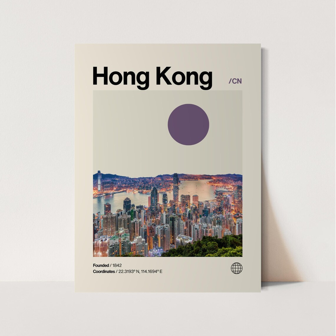 Hong Kong Skyline Victoria Harbour Dusk Helvetica Travel Poster