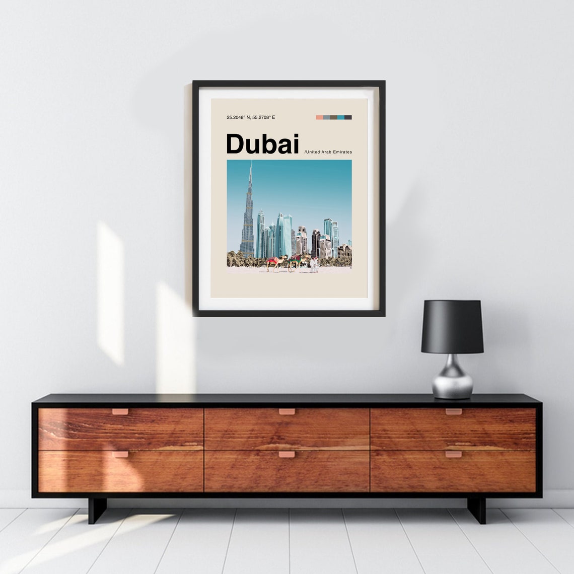 Dubai UAE Burj Khalifa Skyline Camel Desert Sunset Travel Poster - Image 3