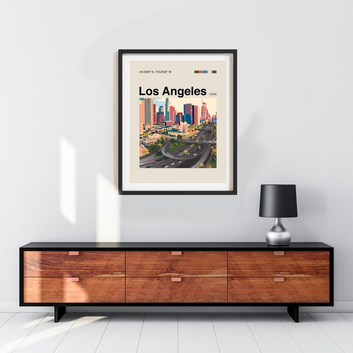 Los Angeles Poster Minimalist Helvetica Mid Century Modern Los Angeles Travel Print City Poster Los Angeles Wall Art La Wall Art - Image 2