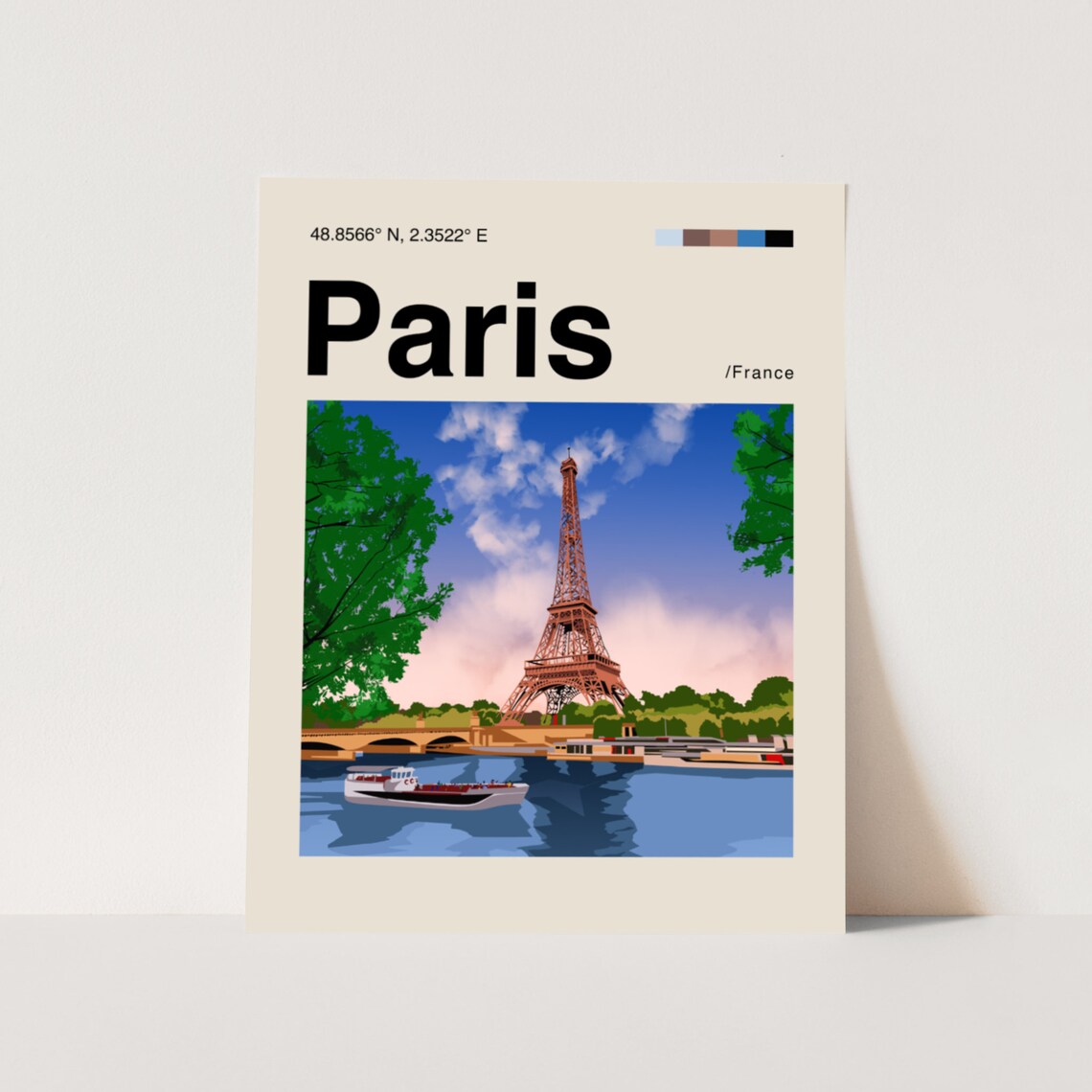 Paris France Eiffel Tower Illustrated Vintage Travel Art Poster