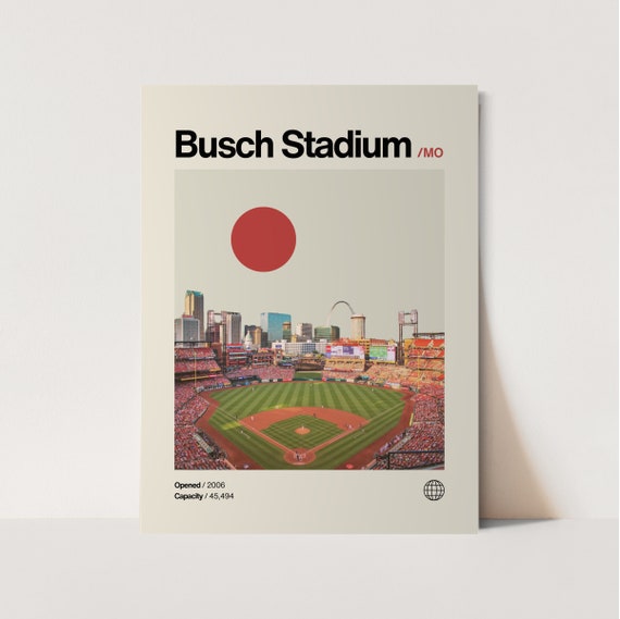Busch Stadium Poster, Minimalist Mid-Century Art Print