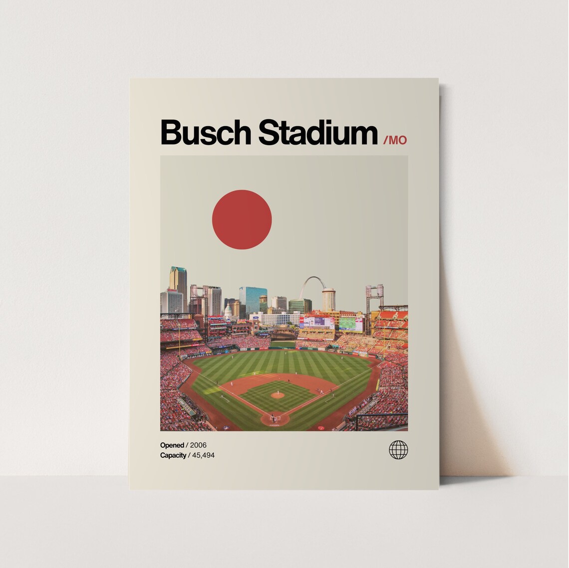 Busch Stadium Poster, Minimalist Mid-Century Art Print