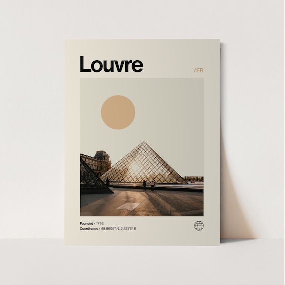 Louvre Museum Paris Pyramid Minimalist Landmark Travel Poster