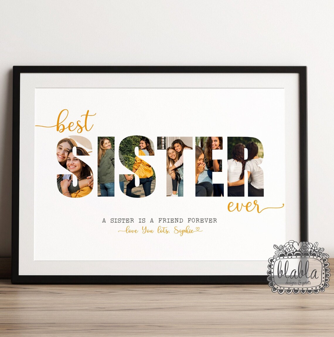 Personalized Sisters Photo Collage Poster, Birthday Gift