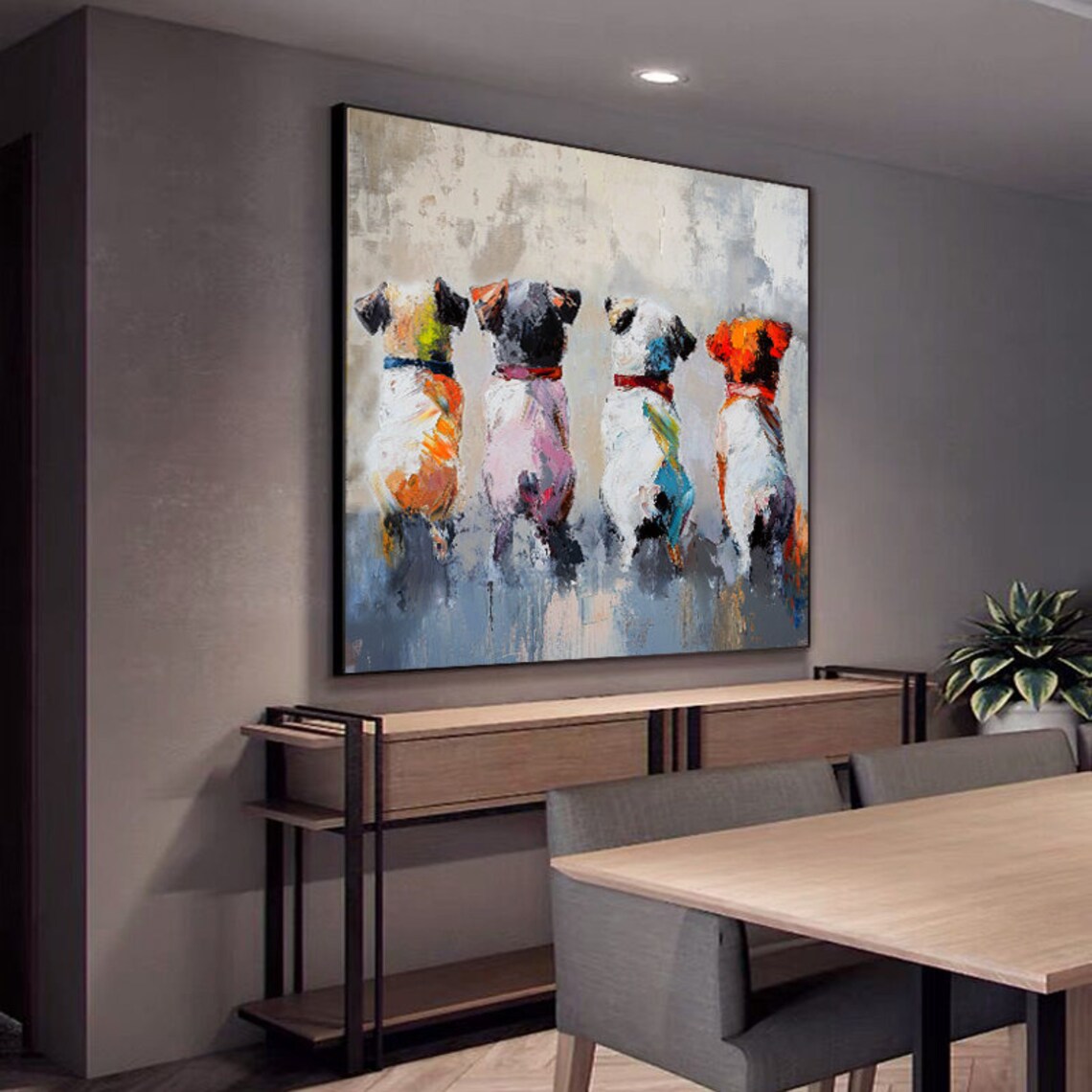Four Colorful Dogs Sitting Together Playful Pet Portrait Poster - Image 5